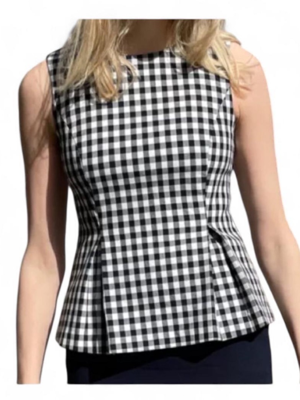 Diane Von Furstenberg DVF Mallorie Peplum Gingham Check Sleeveless Top Size 10